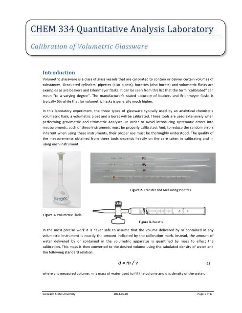 Calibration of Volumetric Glassware - Colorado State University