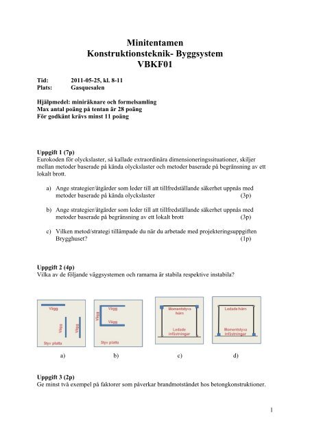 Minitentamen Konstruktionsteknik- Byggsystem VBKF01