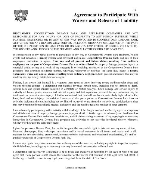 Agreement To Participate With Waiver And Release Of Liability Form