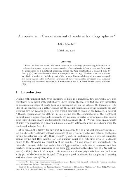 An equivariant Casson invariant of knots in homology ... - CiteSeerX