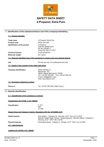 SAFETY DATA SHEET 2-Propanol, Extra Pure - Labbox