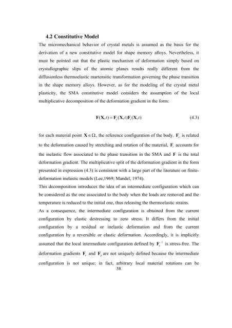 Finite Strain Shape Memory Alloys Modeling - Scuola di Dottorato in ...