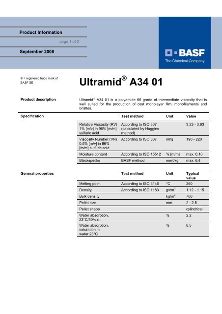 Ultramid A34 01 - BASF Plastics Portal
