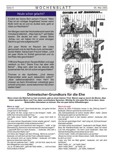 W O C H E N B L A T T Dolmetscher-Grundkurs für die Ehe