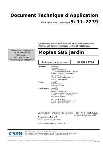 Document Technique d'Application Moplas SBS jardin - Texsa
