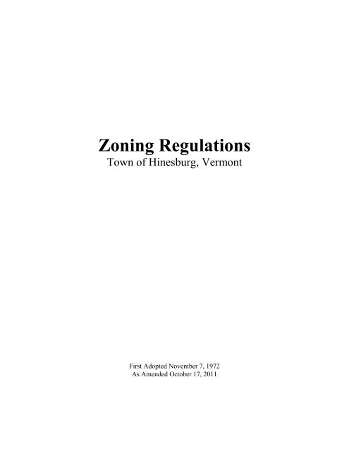 Zoning Regulations - The Town of Hinesburg