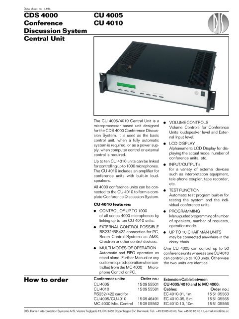 Central Unit How to order CDS 4000 Conference Discussion System ...