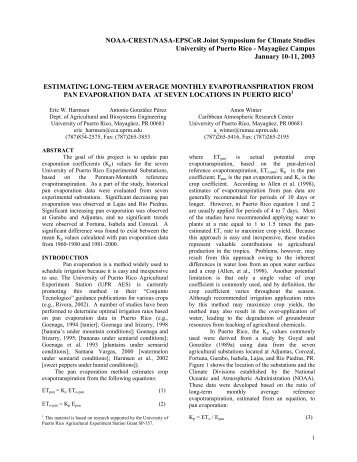 Estimating long-term average monthly evapotranspiration ... - UPRM