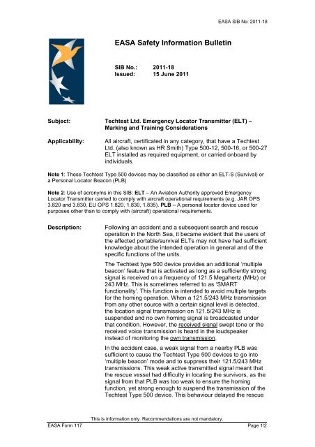 Easa Safety Information Bulletin Dgac