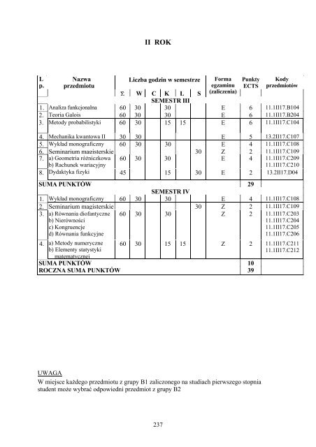 pakiet ECTS - Matema.. - Uniwersytet SzczeciÅski