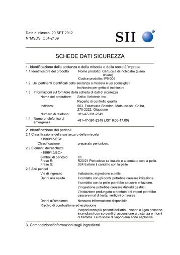 SCHEDE DATI SICUREZZA - Seiko I Infotech Inc.