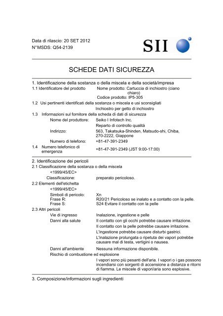 SCHEDE DATI SICUREZZA - Seiko I Infotech Inc.