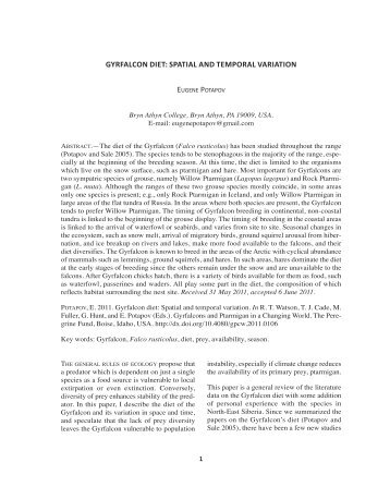 GYRFALCON DIET: SPATIAL AND TEMPORAL VARIATION