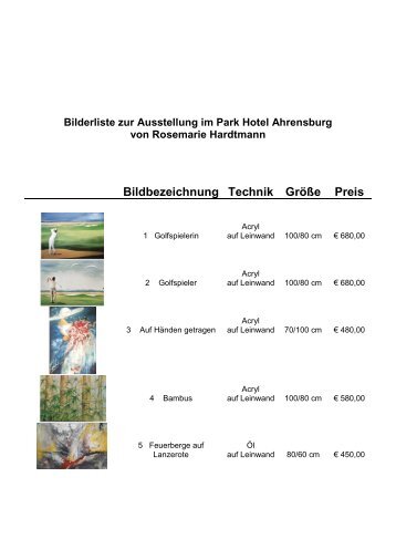 Bilderliste zur Ausstellung im Park Hotel Ahrensburg von Rosemarie ...