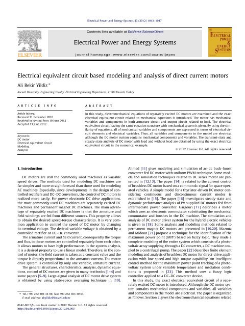 Electrical equivalent circuit based modeling and analysis of direct ...