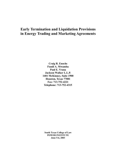 Early Termination and Liquidation Provisions in Energy Trading and ...