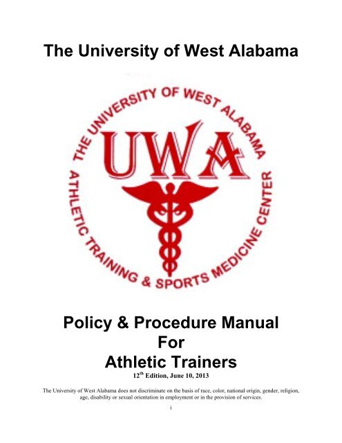 table of contents - UWA Athletic Training & Sports Medicine Center