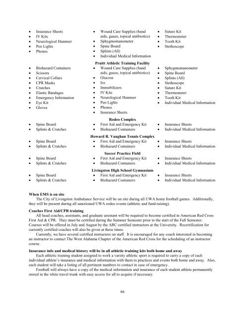 table of contents - UWA Athletic Training & Sports Medicine Center