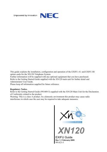 NEC XN120 EXIFU Guide.pdf 3006KB 02 Mar 2013 - Telephone ...