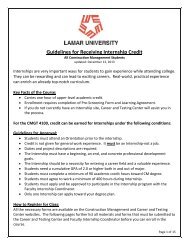 Guidelines for Receiving Internship Credit - Lamar University