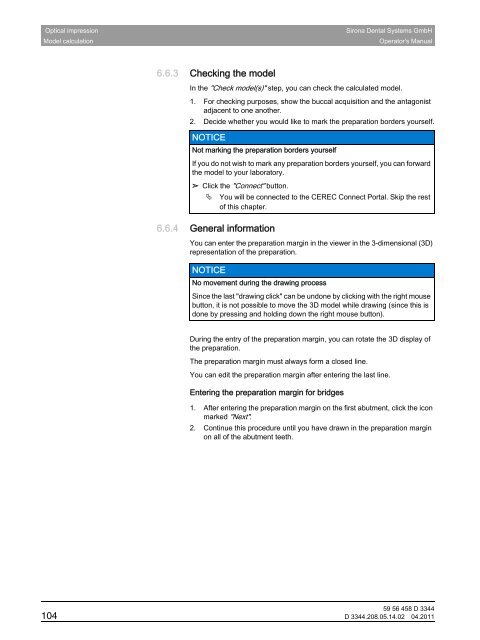 Operator's Manual - Sirona - Technical Documentation