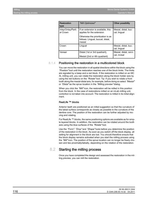 Operator's Manual - Sirona - Technical Documentation