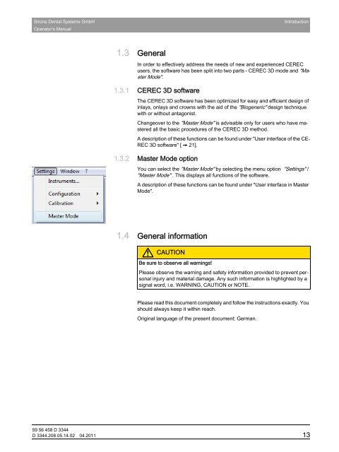 Operator's Manual - Sirona - Technical Documentation