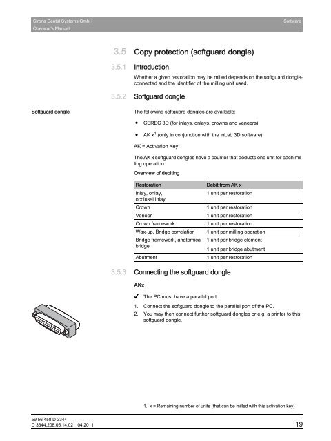 Operator's Manual - Sirona - Technical Documentation