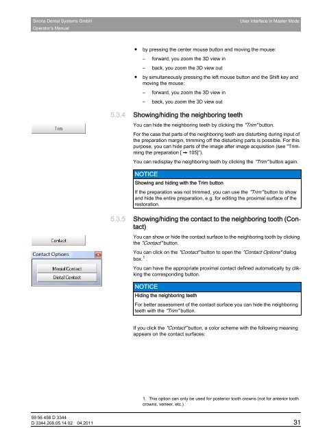 Operator's Manual - Sirona - Technical Documentation