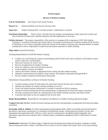 Job Description Director of Student Teaching Unit & Classification ...