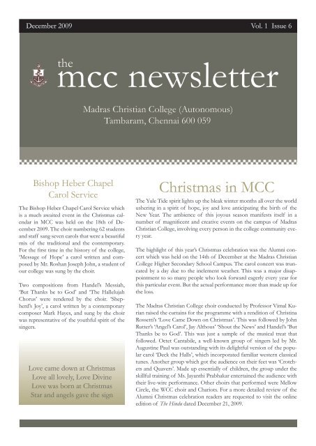 December Vol.I Issue - Madras Christian College