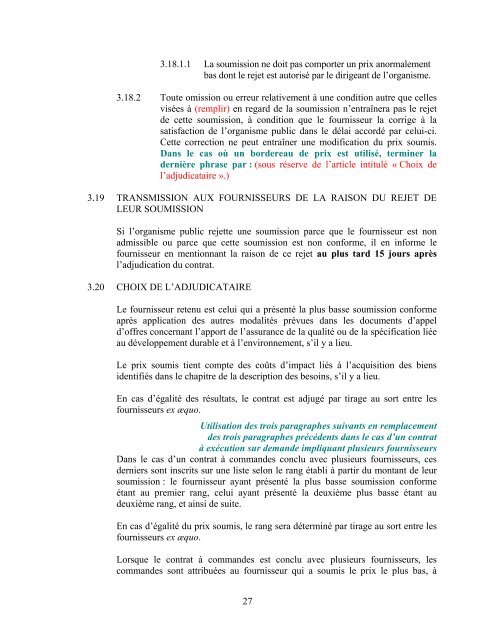 Appel d'offres fondé uniquement sur un prix pour l'octroi d'un contrat ...