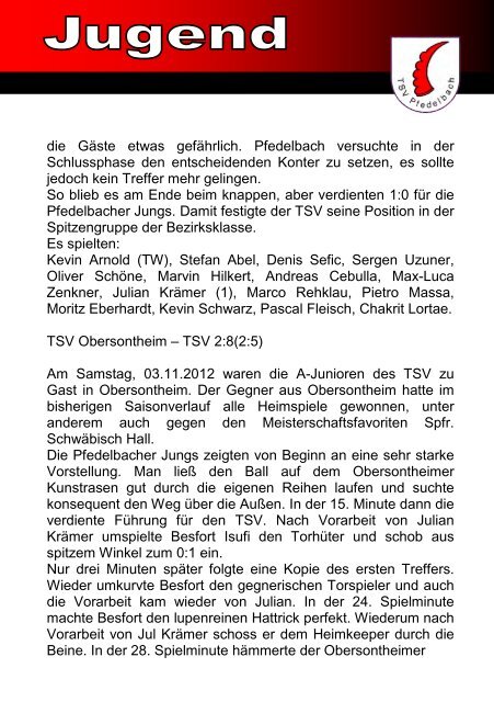 6. Heft gegen SSV SchwÃ¤bisch Hall 11.11.2012 - TSV Pfedelbach