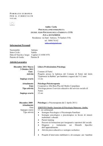 Curriculum Vitae della Dott.ssa Carla Ambu - Psicologi-Italia.it