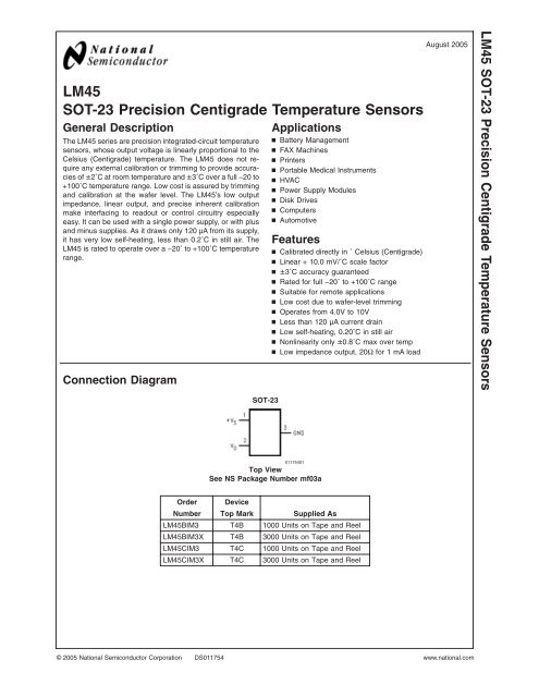 LM45 SOT-23 Precision Centigrade Temperature Sensors - Micropik
