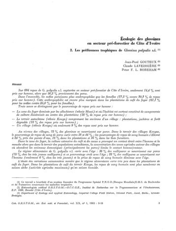 Ecologie des glossines en secteur prÃ©-forestier de CÃ´te d'Ivoire : 2 ...