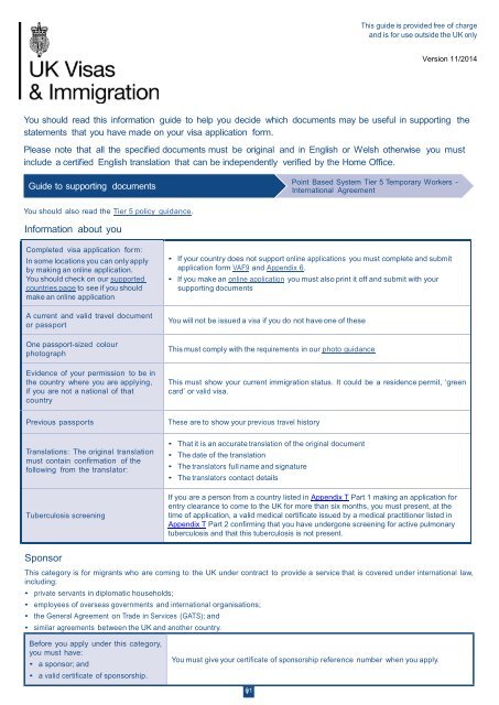 Supporting documents guidance - Tier 5 - UK Border Agency