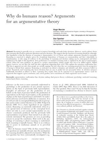 Why do humans reason? Arguments for an argumentative theory