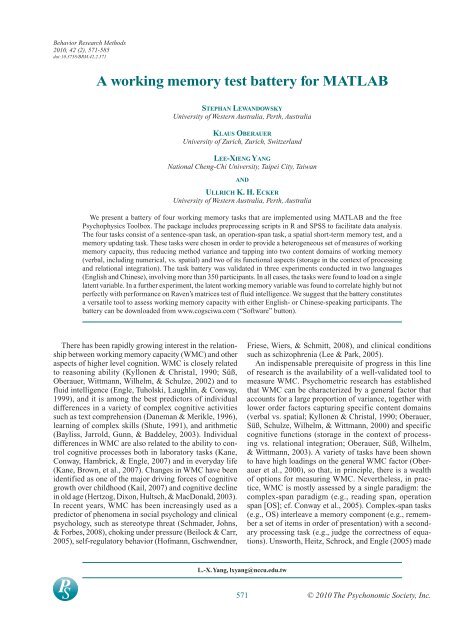 A working memory test battery for MATLAB - The University of ...