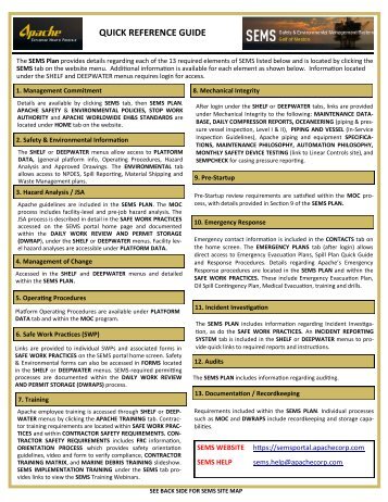 SEMS Quick Reference Guide - Gulf of Mexico Safety and ...