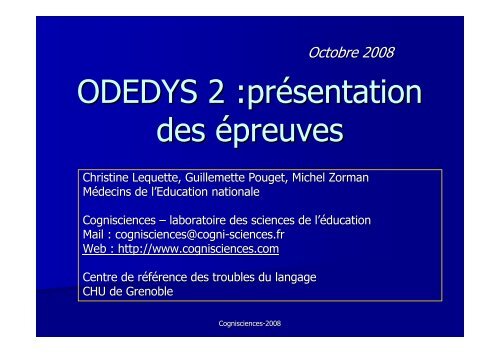ODEDYS 2 :prÃ©sentation des Ã©preuves - Resodys