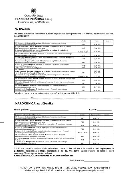 1. RAZRED NAROÄILNICA za uÄbenike