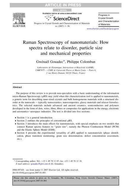 Raman Spectroscopy of nanomaterials - institut de chimie et des ...