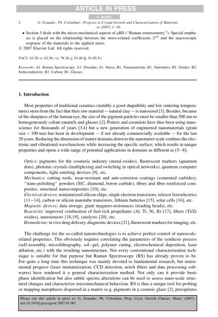 Raman Spectroscopy of nanomaterials - institut de chimie et des ...