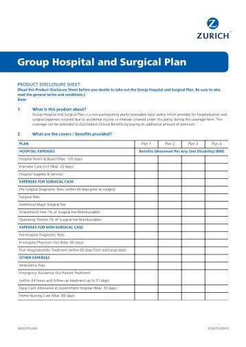 AWZUIN037 PDS - Group Hospital and Surgical Plan - Zurich