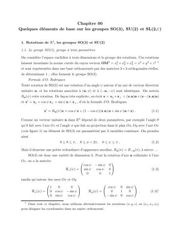 Chapitre 00 Quelques Ã©lÃ©ments de base sur les groupes SO(3) - lpthe