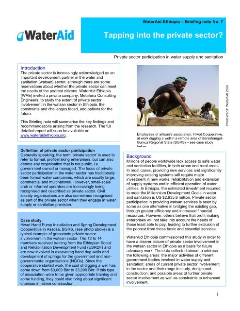 Private Sector Participation in water supply and sanitation - WaterAid
