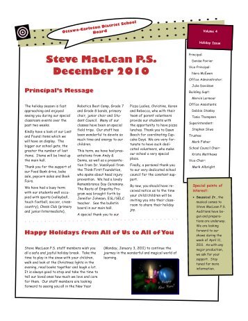 Steve MacLean P.S. December 2010 - Steve Maclean Public School