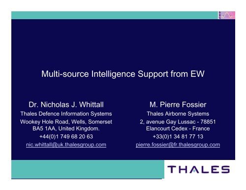 Multi-source Intelligence Support from EW