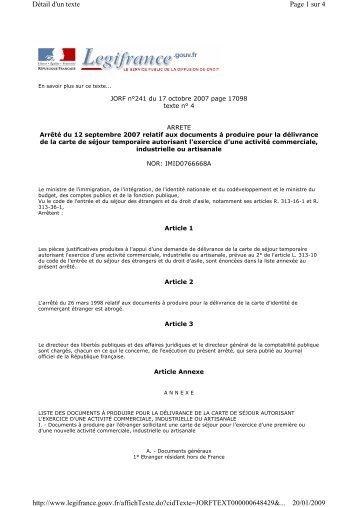 ArrÃªtÃ© du 12 septembre 2007 relatif aux documents Ã  ... - Romeurope